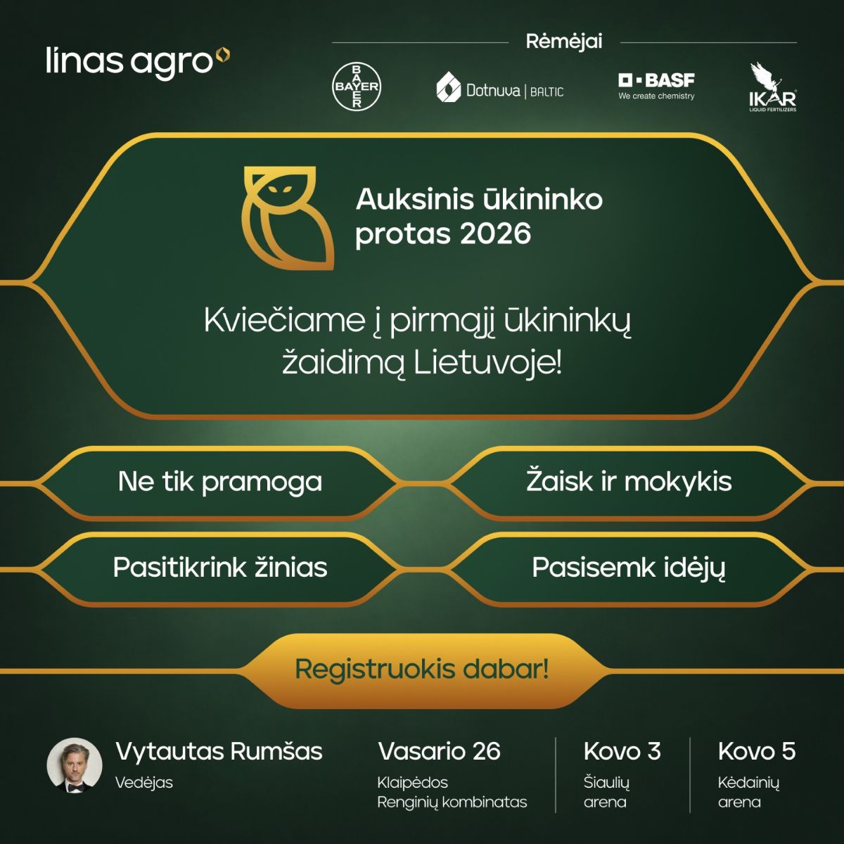 Kviečiame registruotis ir dalyvauti renginyje „Auksinis ūkininko protas“.